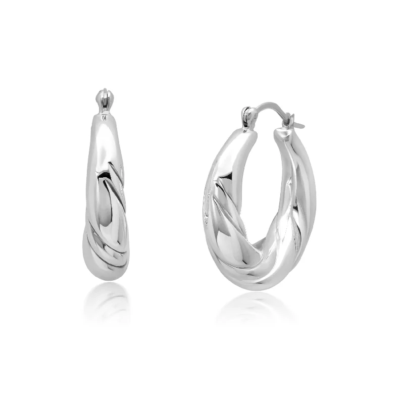 Hoop earrings with braided patterns for a detailed and textured finish-Sterling Silver Hoop Earrings