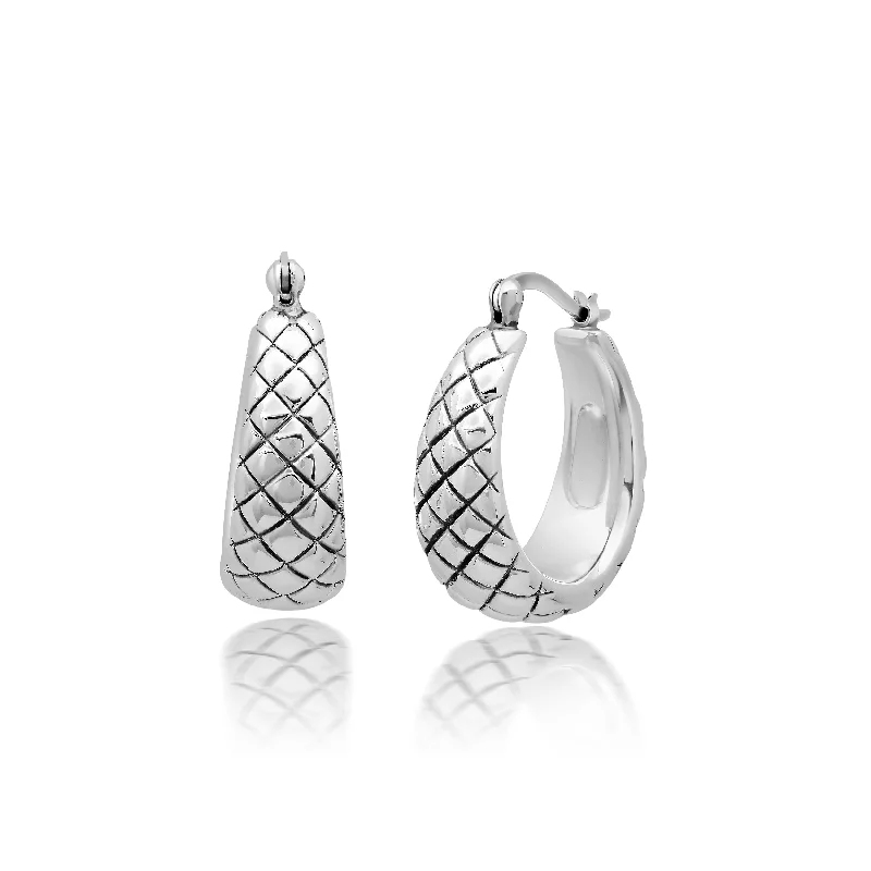 Best hoop earrings with snake chain details for a sleek and modern touch-Sterling Silver Oval Diamond Weave Hoop Earrings