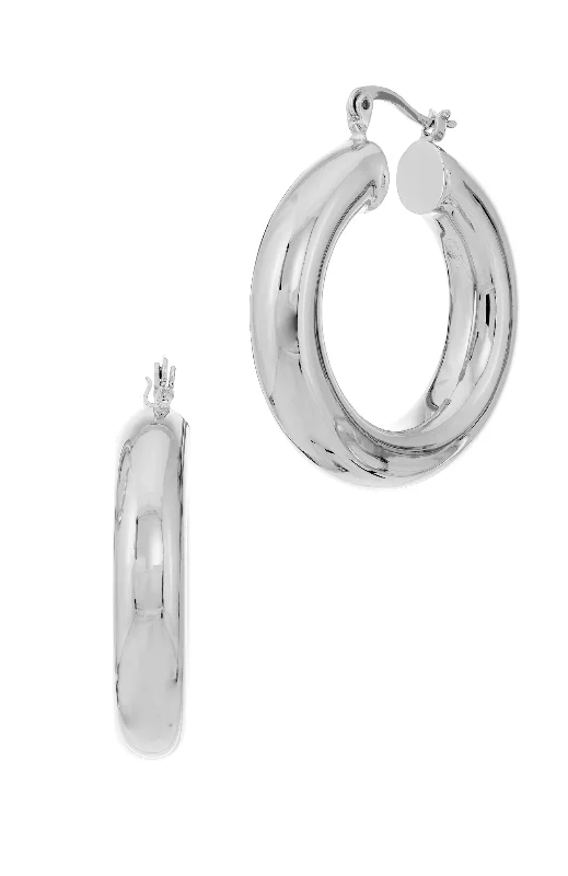 Hoop earrings with enamel stripes for a colorful and eye-catching design-STERLING SILVER RHODIUN PLATED 35mm HOOP EARRINGS