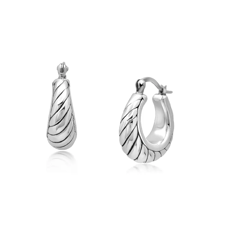 Best hoop earrings with delicate chain details for a trendy and stylish design-Sterling Silver Round Braided Twist Hoop Earrings