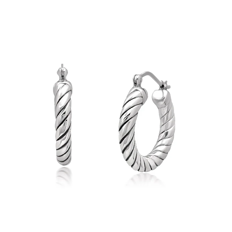 Best hoop earrings with infinity designs for a timeless and meaningful symbol-Sterling Silver Round Fine Twist Hoop Earrings