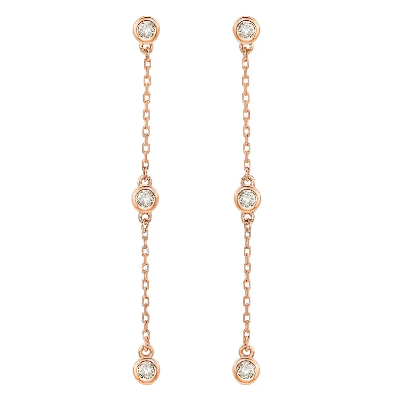 Best hoop earrings with enamel details for a colorful and modern look-Suzy Levian Rose Gold 2/5 CTTW Diamond Station Dangle Earrings