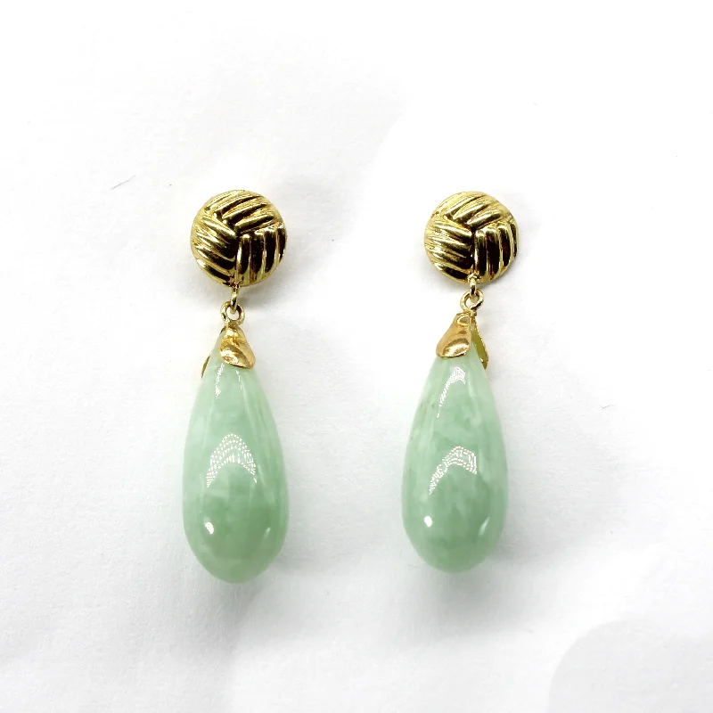 Hoop earrings with abstract wirework for an artistic, unique look-Tear Drop Jadeite Dangle Earrings | 13.00ctw |