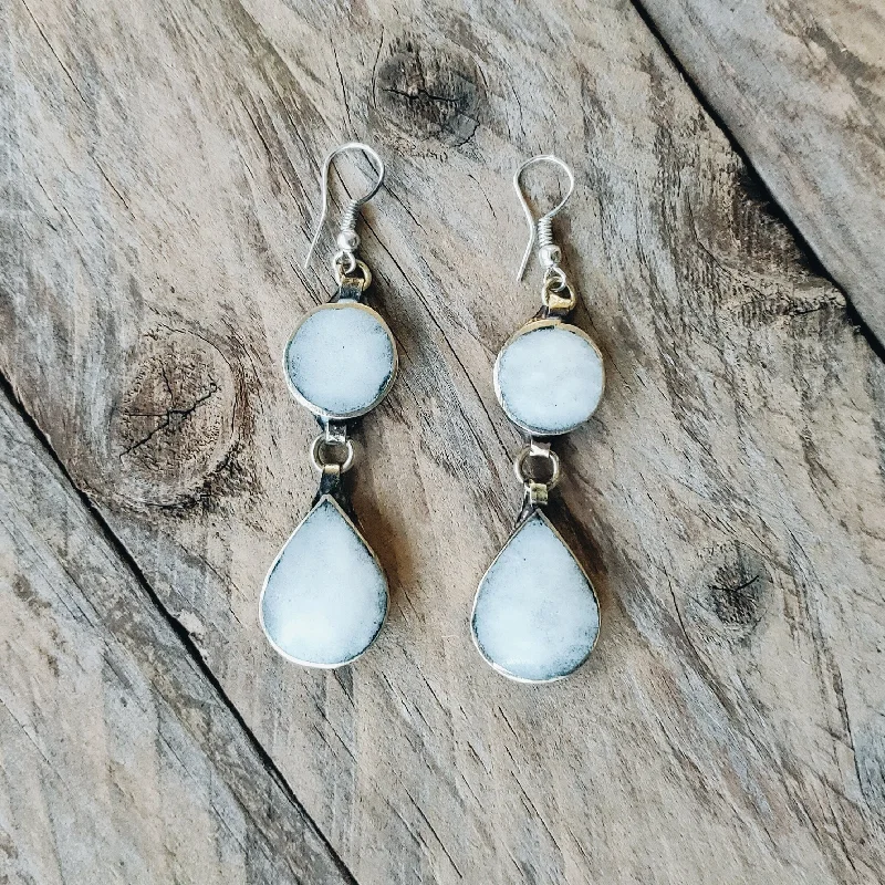 Hoop earrings with textured gold for a refined and sophisticated aesthetic-Tribal Grey Stone Earrings