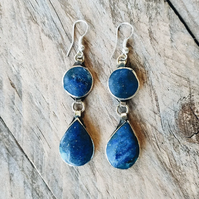 Best hoop earrings with sparkling cubic zirconia for a brilliant, budget-friendly effect-Tribal Lapis Stone Earrings