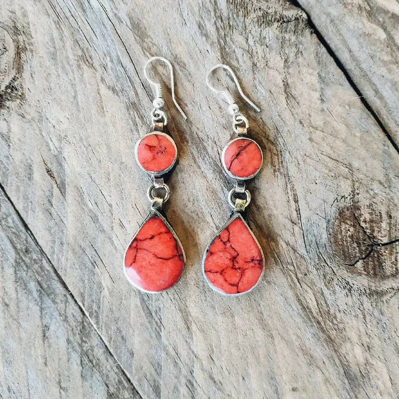 Best hoop earrings with vintage coins for a retro, antique-inspired style-Tribal Red Stone Earrings