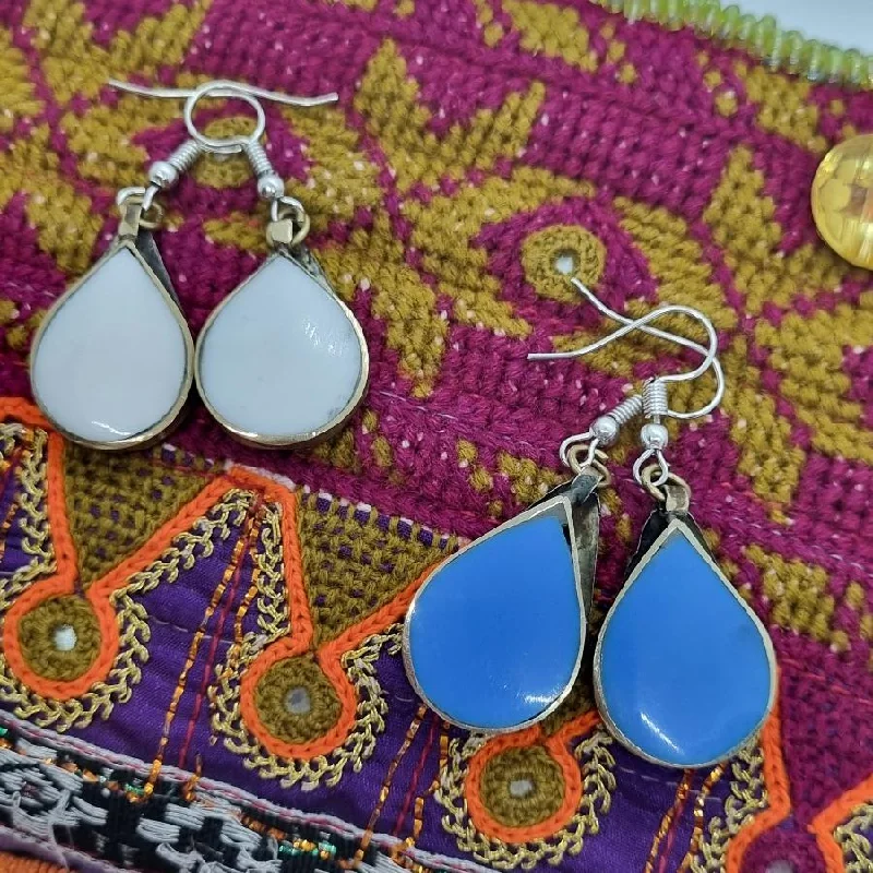 Best hoop earrings with marbled designs for a trendy and artistic effect-Lightweight Tribal Stone Earrings