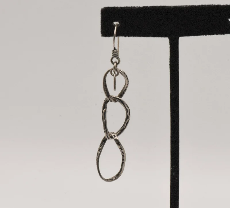 Classic hoop earrings with a thin profile for a sleek and subtle style-UNMATCHED Vintage Handmade Sterling Silver Triple Link Dangle Earring