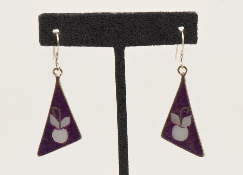 Hoop earrings with polished silver finish for a shiny, modern appeal-Vintage Alpaca Enamel Inlaid Shell Dangle Earrings