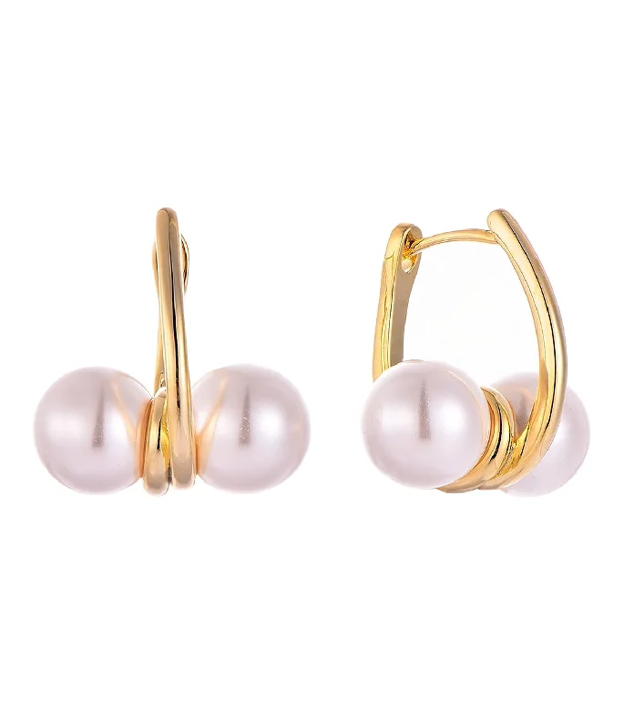 Hoop earrings with textured gold for a refined and sophisticated aesthetic-Waterproof Gold-Plated Pearl Hoop Earring