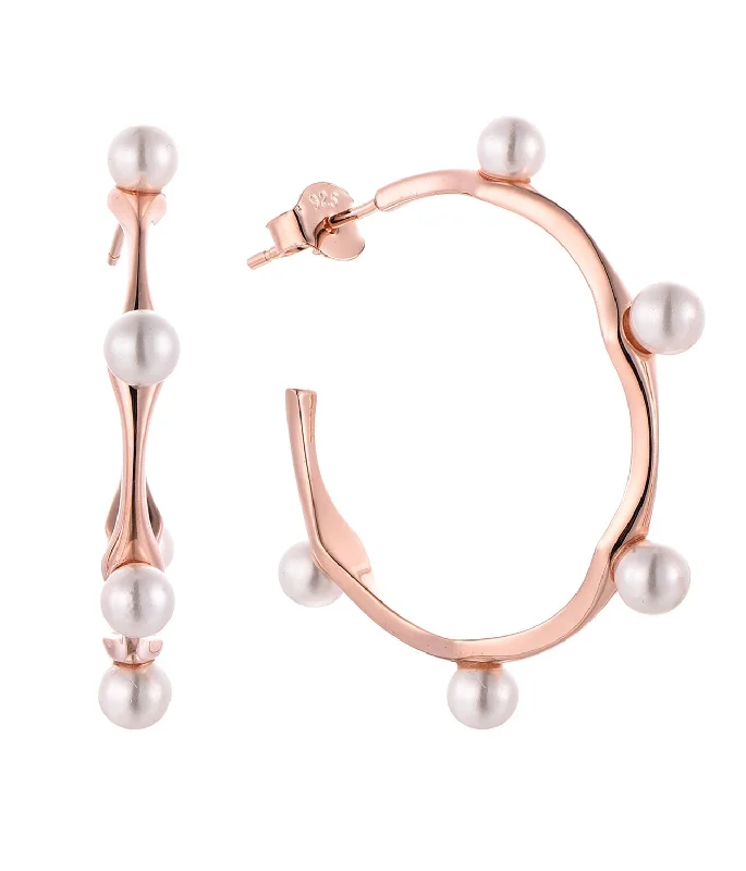 Best hoop earrings with marbled designs for a trendy and artistic effect-Waterproof Pearl Beads Round Half Hoop Earring